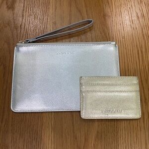 Truffle Women’s Silver Metallic Clutch & matching gold credit card case
